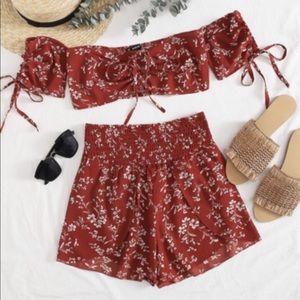 Zaful off the shoulder cinched floral set
